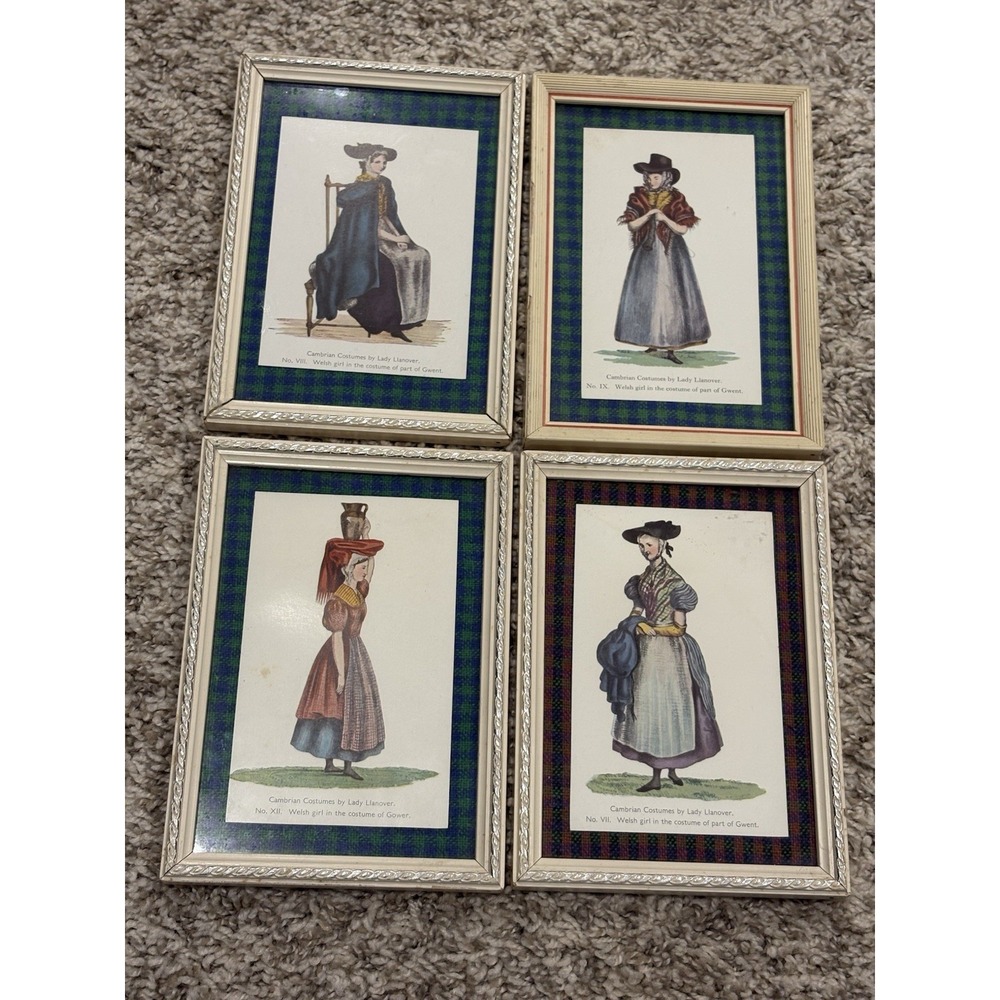 4 VTG Cambrian Costumes Welsh Gwent Gower Lady Llanover Postcards Oxford Framed